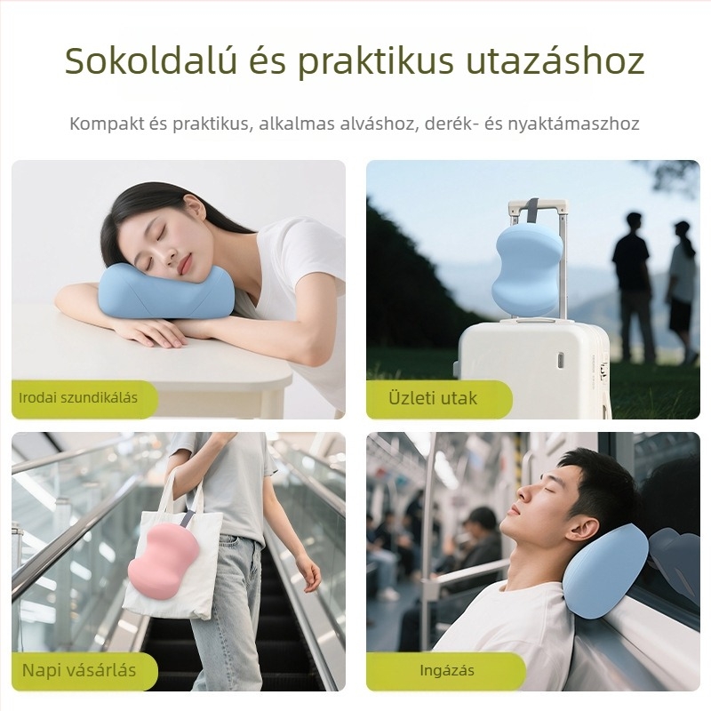 Hordozható mini utazópárna nyaki és deréktámaszhoz; ideális repülőre, vonatra, autóba és nagysebességű vasútra; irodai pihenő párna.