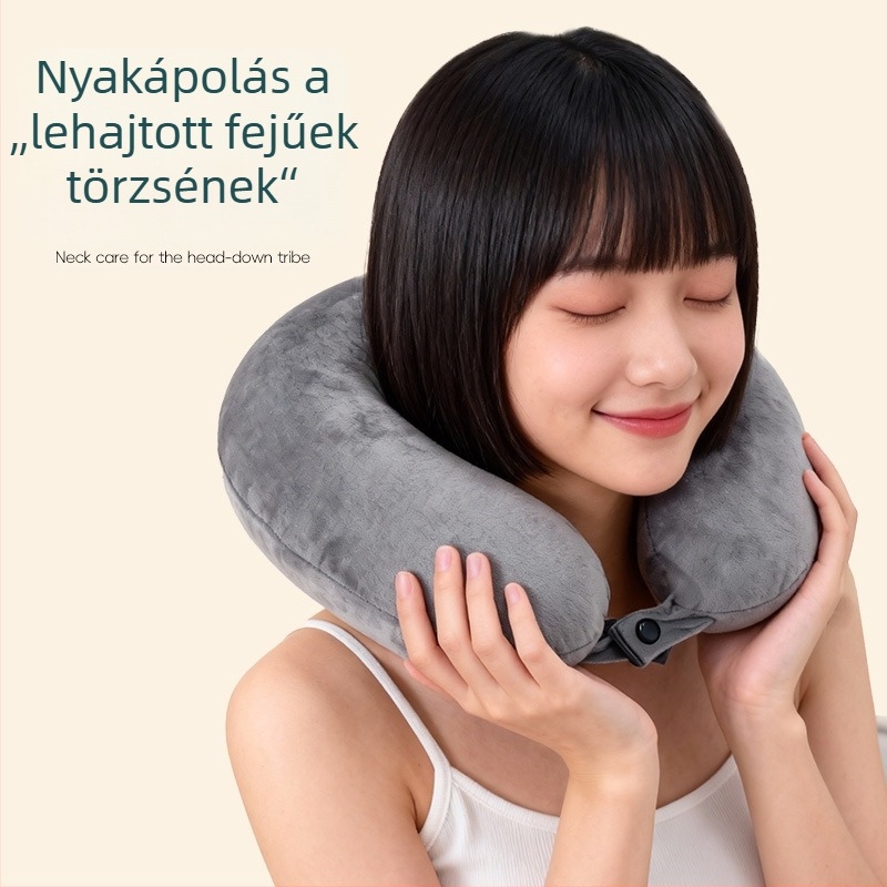 Memóriahabos U-formájú párna karabinerrel, nyakpárna utazáshoz, irodai szundikáláshoz és oldal alváshoz
