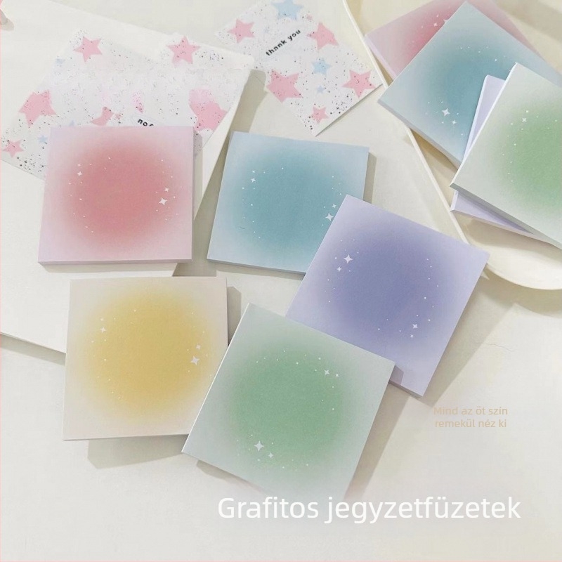 Csillagos jegyzetlapok átmenetes gradienttel, téphető, ragasztómentes, Instagram-stílusú háttérrel, négyzetes jegyzetfüzet