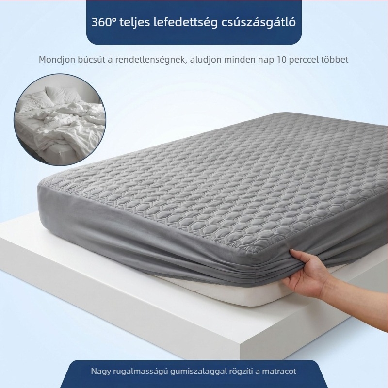 Antibakteriális steppelt matracvédő, teljes lefedés, csúszásmentes, vastagított