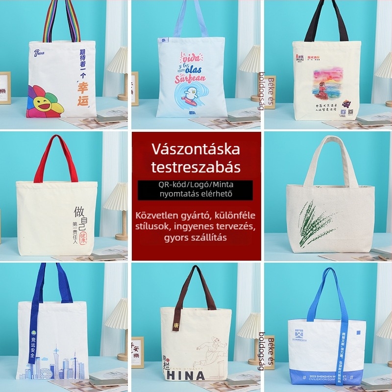 Vászon táska egyedi logóval, prémium laminált vászon táska, megrendelésre készült üres pamut táska és fűzős taska