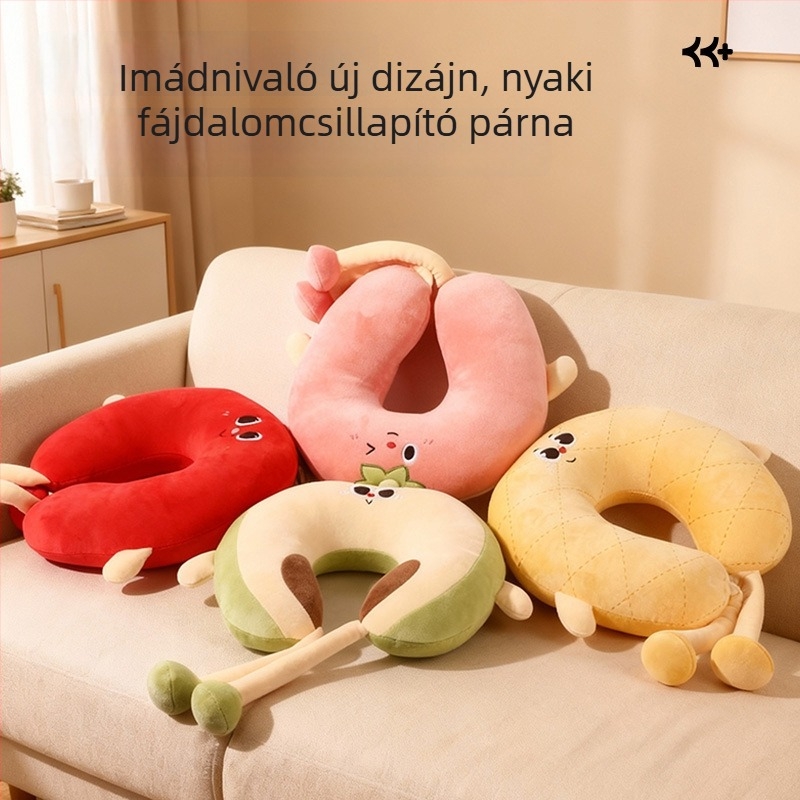 Rajzfilm-stílusú, aranyos U-formájú nyakpárna PP-töltettel, páros stílusú, utazáshoz és irodába