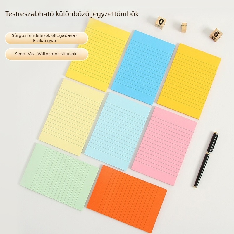 Fluoreszcens ragasztós jegyzetek aranyos formákkal, index matricákkal és színes rácsos jegyzetekkel