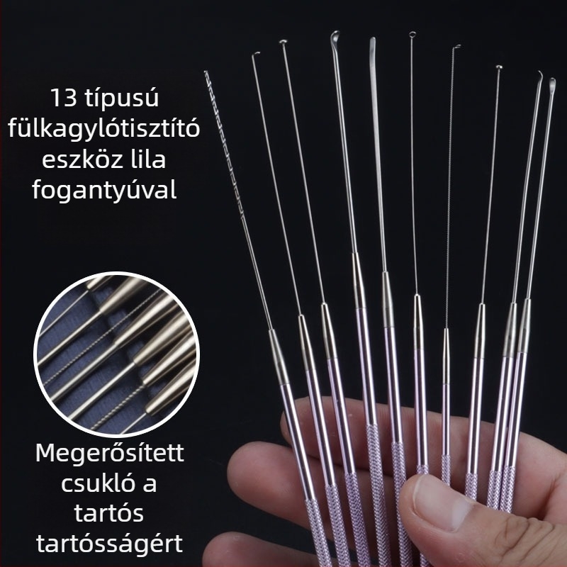 ALJ6 Professzionális fül tisztító készlet alumínium fogantyúval, nagy és kis fülkanál, gombafejű fülkanál, gyapotpálcák