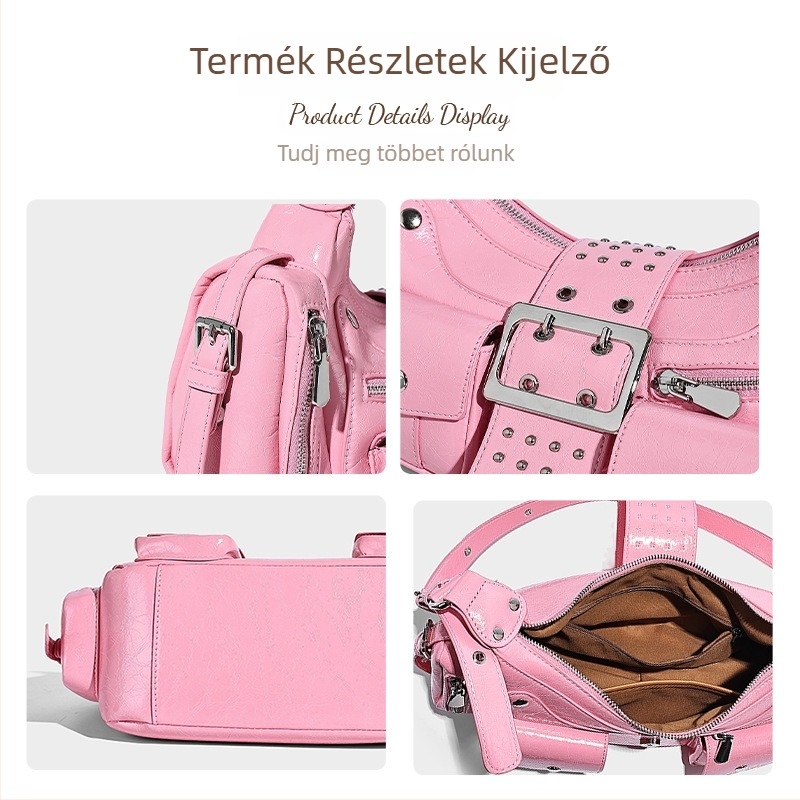Női bikertáska szegecsekkel, divatos, kiváló minőségű nis dizájn, vállon hordható