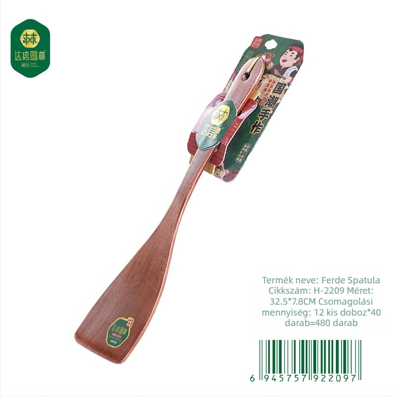 Hosszú nyelű fa spatula nem tapadásmentes serpenyőkhöz, főzéshez és sütéshez