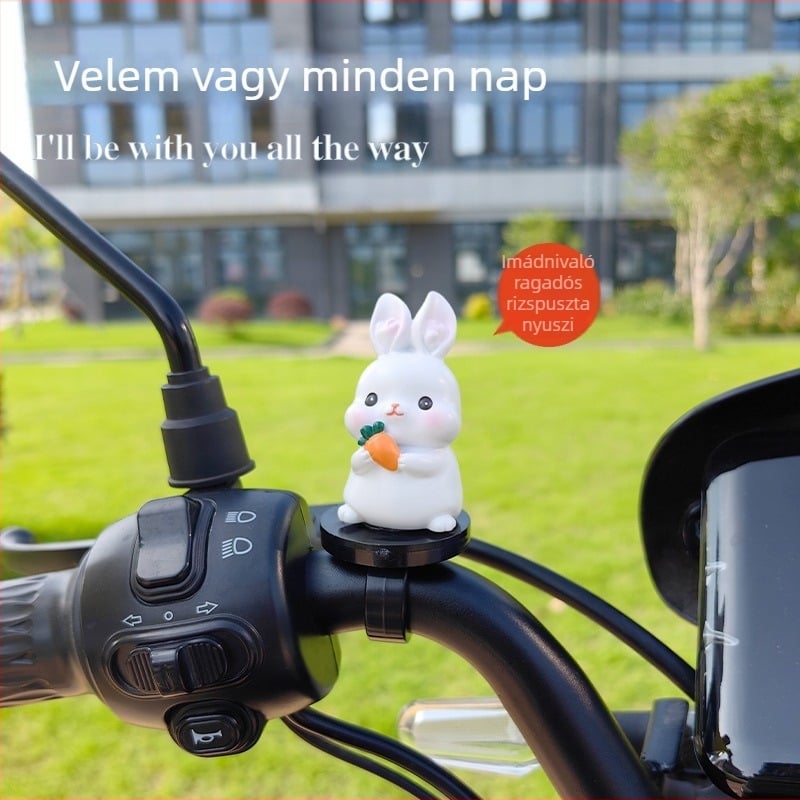Klippszelhető nyuszidísz kerékpárhoz – műgyanta, aranyos rajzfilmfigura