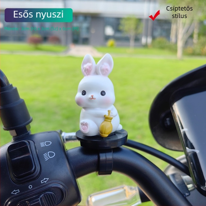 Klippszelhető nyuszidísz kerékpárhoz – műgyanta, aranyos rajzfilmfigura