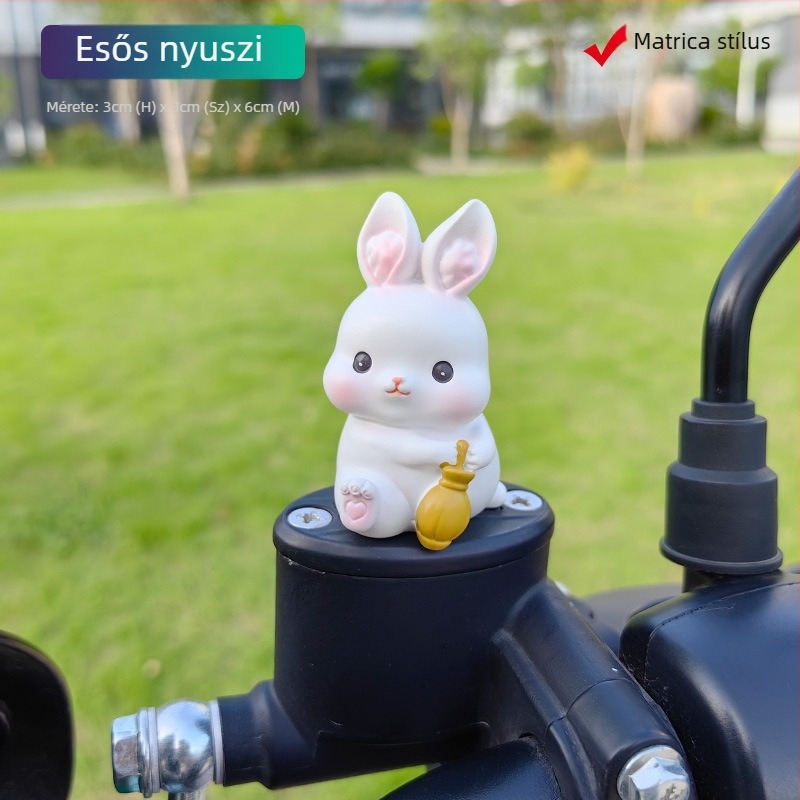 Klippszelhető nyuszidísz kerékpárhoz – műgyanta, aranyos rajzfilmfigura
