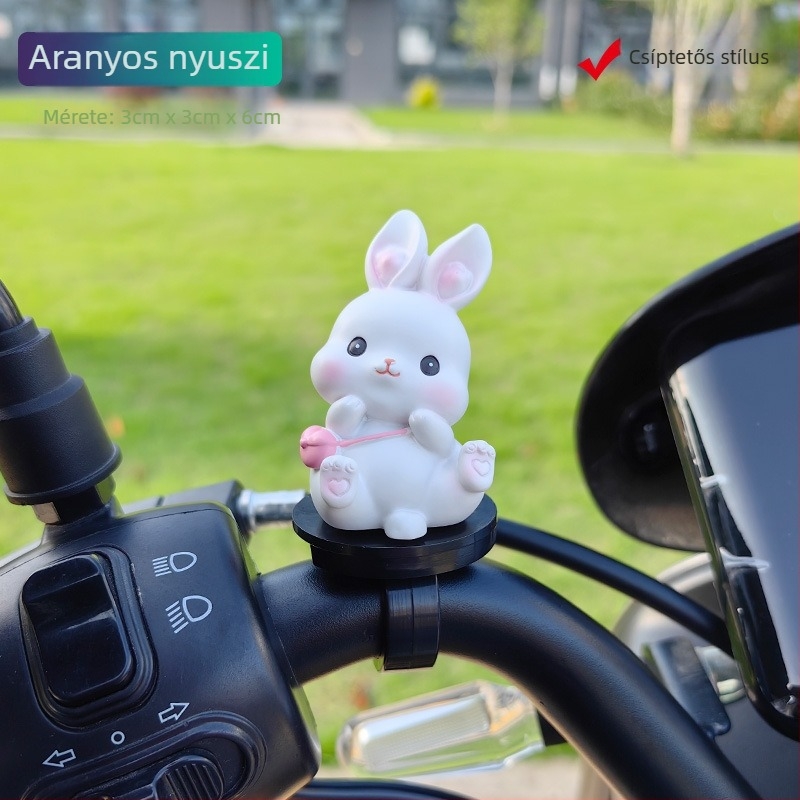 Klippszelhető nyuszidísz kerékpárhoz – műgyanta, aranyos rajzfilmfigura