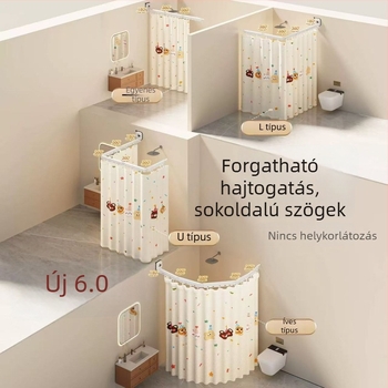 Összecsukható zuhanyfüggöny szívócsészékkel, fúrás nélkül, vízálló fürdőszobai válaszfal a száraz-nedves elválasztásához