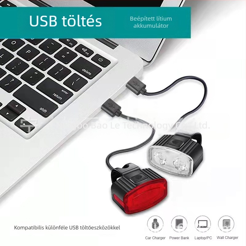Első- és hátsó kerékpárfény készlet, mountain bike-hoz, éjszakai tekeréshez, USB-töltővel