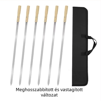 Rozsdamentes acél grillnyársak hosszított és szélesebb fa nyéllel – kültéri grillszerszám-készlet, marhahús- és bárányhús nyársak