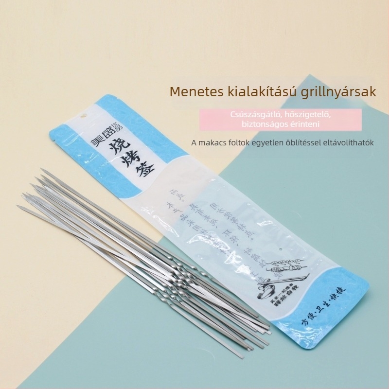 Menetes tervezésű lapos grillszúrok, csúszásmentesek, hőszigeteltek, biztonságosak a kezek számára, makacs foltok egy öblítéssel eltávolíthatók