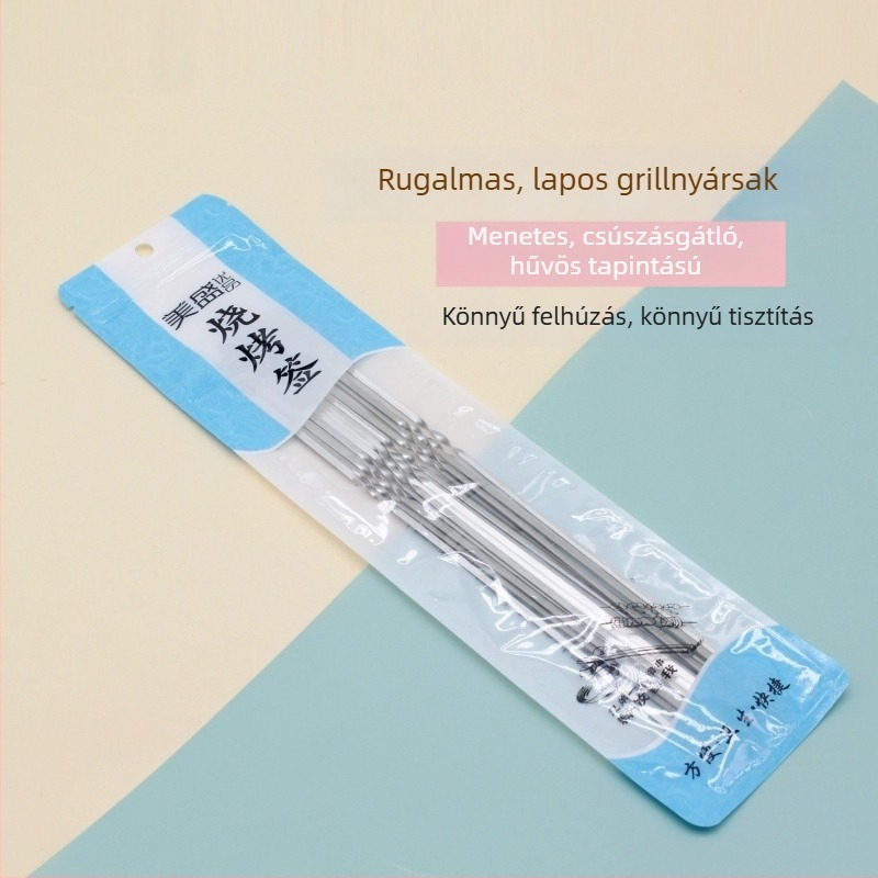 Menetes tervezésű lapos grillszúrok, csúszásmentesek, hőszigeteltek, biztonságosak a kezek számára, makacs foltok egy öblítéssel eltávolíthatók