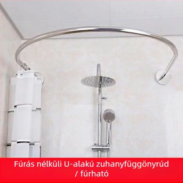 Fúrás nélküli U-alakú zuhanyrúdkészlet, kihúzható, vízálló és penészmentes, zuhanyzáshoz