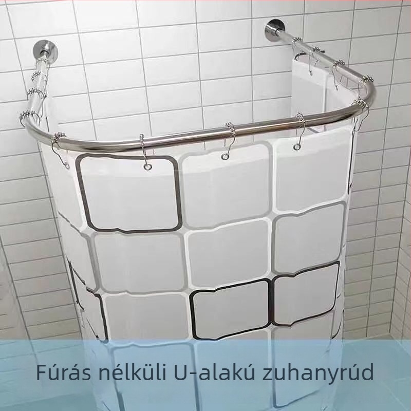 Fúrás nélküli U-alakú zuhanyrúdkészlet, kihúzható, vízálló és penészmentes, zuhanyzáshoz
