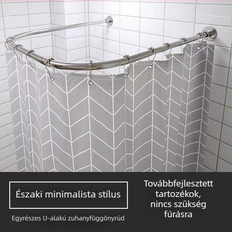 Fúrás nélküli U-alakú zuhanyrúdkészlet, kihúzható, vízálló és penészmentes, zuhanyzáshoz