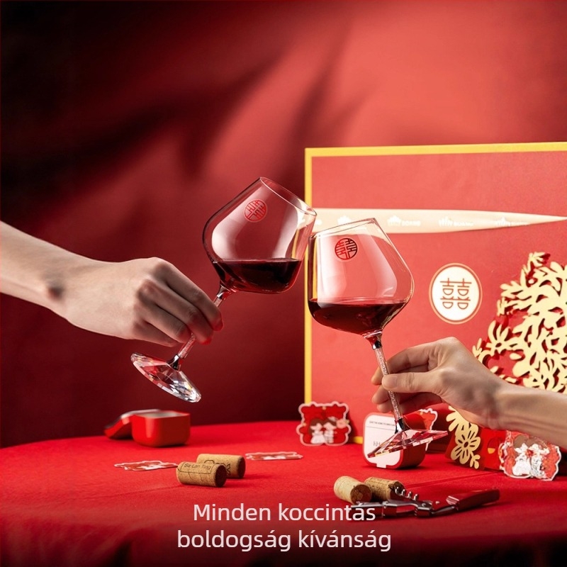 Bon kristály Burgundiai decantáló készlet magas lábú poharakkal, 2 darabos ajándékdobozban