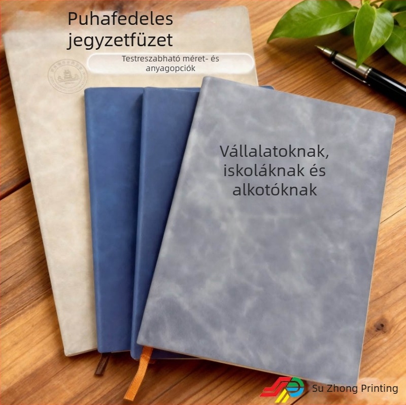 Személyre szabható notesz, planner és napló logó opcióval; A5 méret, műbőr borító, drótkötés.
