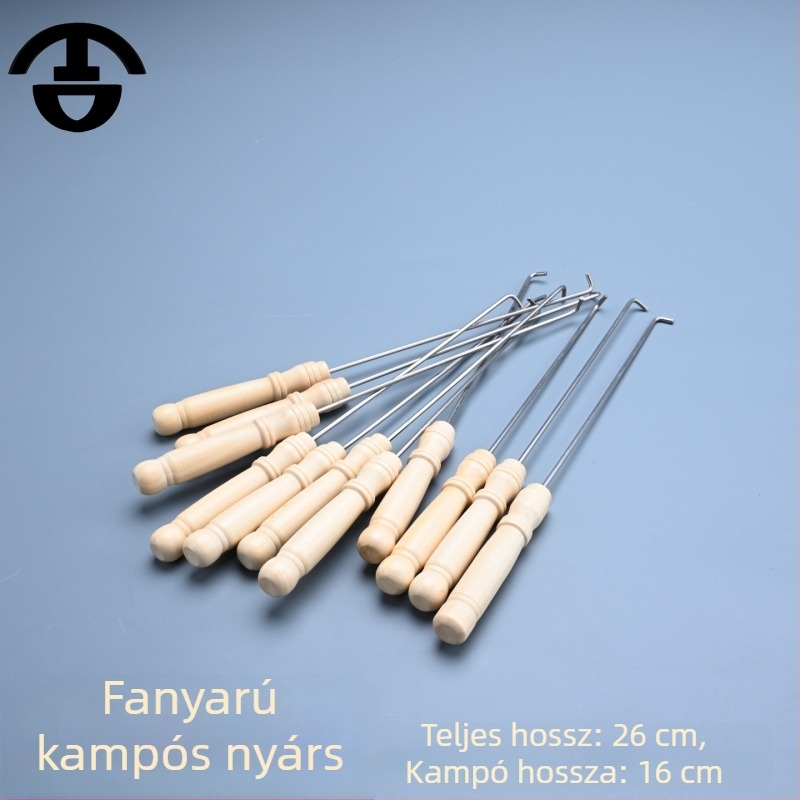 2 rozsdamentes acél grillnyárs kampókkal, fokhagyma kaparó eszközzel, karos kerti eszközzel