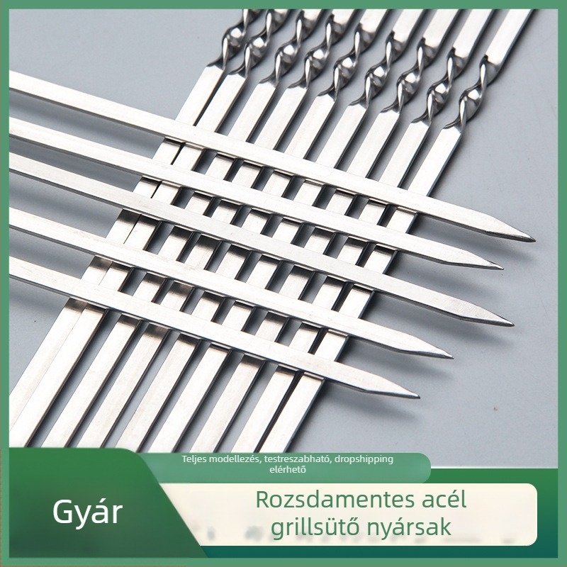2,3 mm rozsdamentes acél BBQ nyársak, mágnesmentes, lapos nyársak bárányhoz, grillezési eszközök
