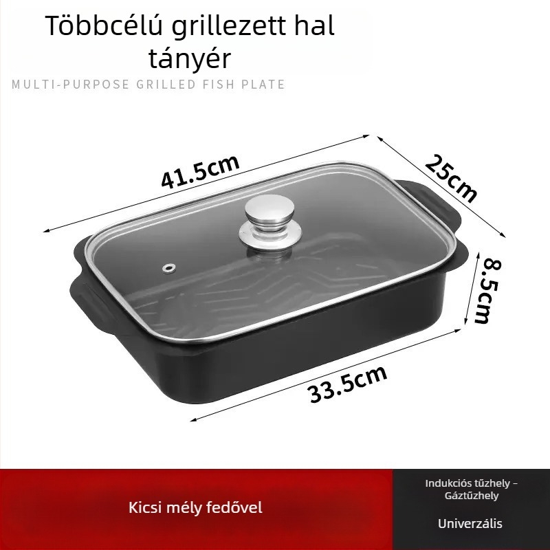 Derékszögű halsütő serpenyő indukciós főzőkhöz – szénacél, kültéri grill tálca, kereskedelmi minőség
