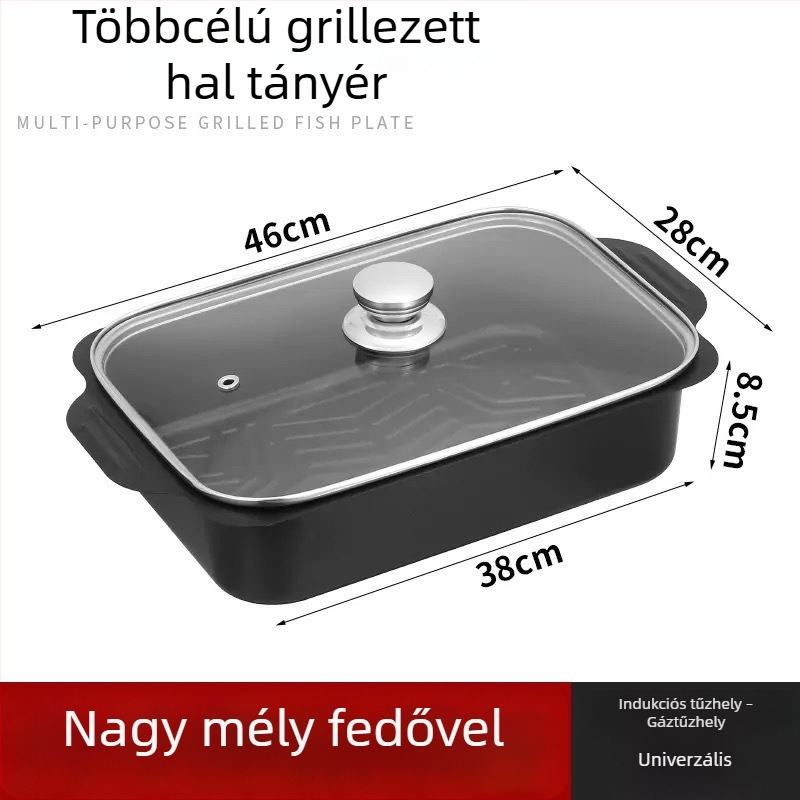 Derékszögű halsütő serpenyő indukciós főzőkhöz – szénacél, kültéri grill tálca, kereskedelmi minőség