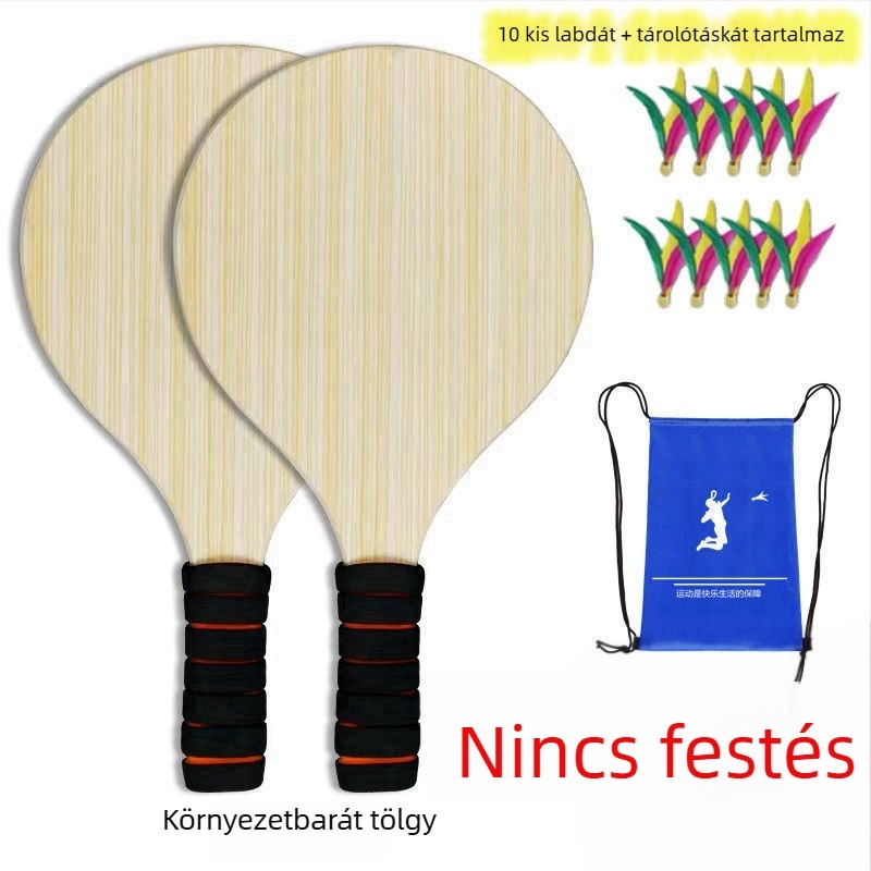 Szilárdfa badmintonütő beltéri és kültéri használatra, tölgyfa keret, gyerekeknek és felnőtteknek, három tollú tollaslabdával