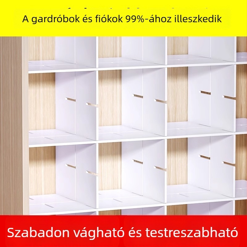 Gardrób belső válaszfalas polc nyolc rekesszel a tároláshoz