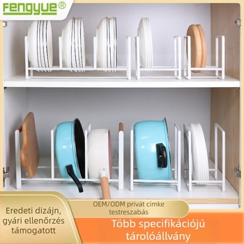 Fehér vasból készült konyhai szervező többszintes polcokkal a tároláshoz