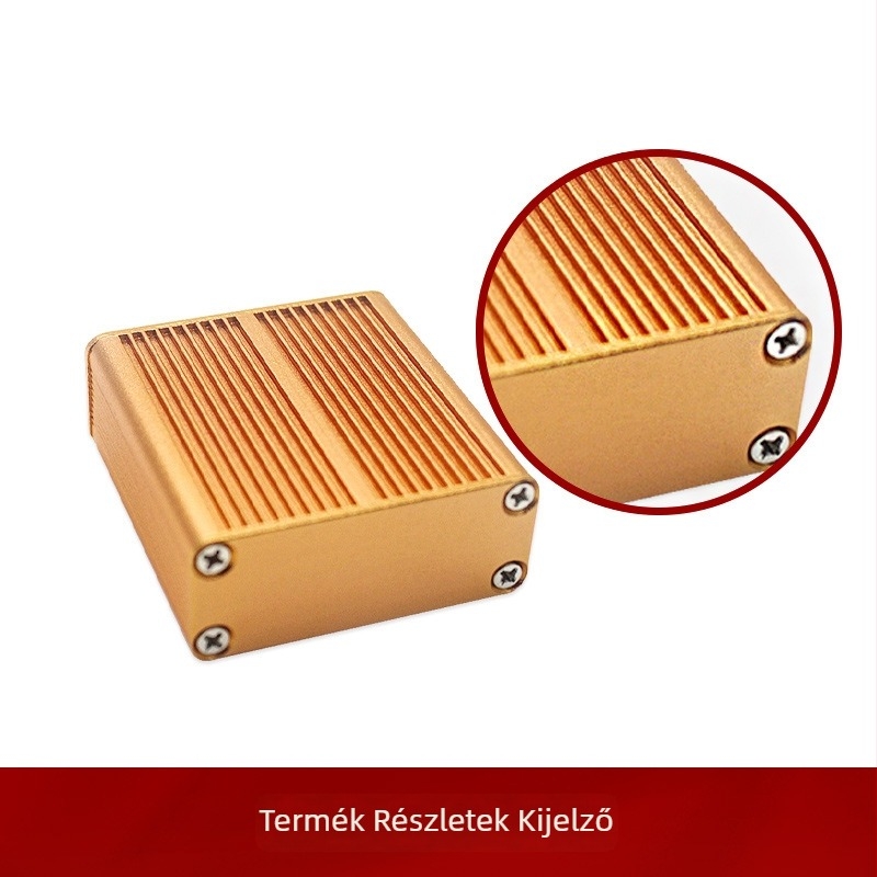 Split típusú hőelvezető alumínium ház, méretei 45×45×18,5 mm, PCB eszköz ház, arany színű alumínium doboz erősítőhöz