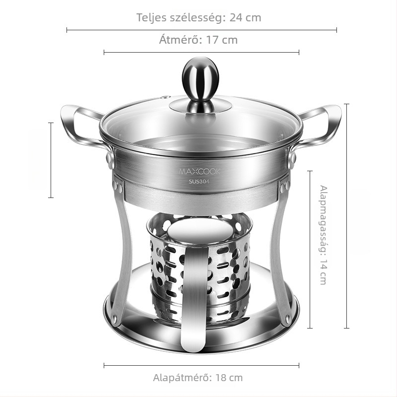 Beauty Kitchen MCT762 Mini forrófazék 304-es rozsdamentes acélból, egy pár kanállal, bevonat nélküli, 4,1–6 L, otthoni használatra