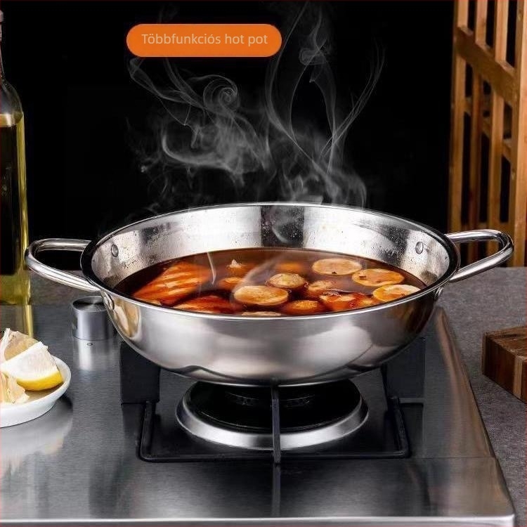 Rozsdamentes acélból készült hot pot dupla fülű, átlátszó leveses fazék, többfunkciós fazék, 30 cm átmérő