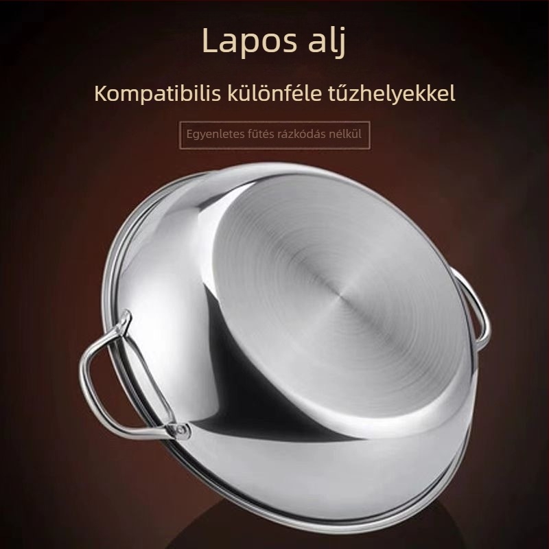 Rozsdamentes acélból készült hot pot dupla fülű, átlátszó leveses fazék, többfunkciós fazék, 30 cm átmérő