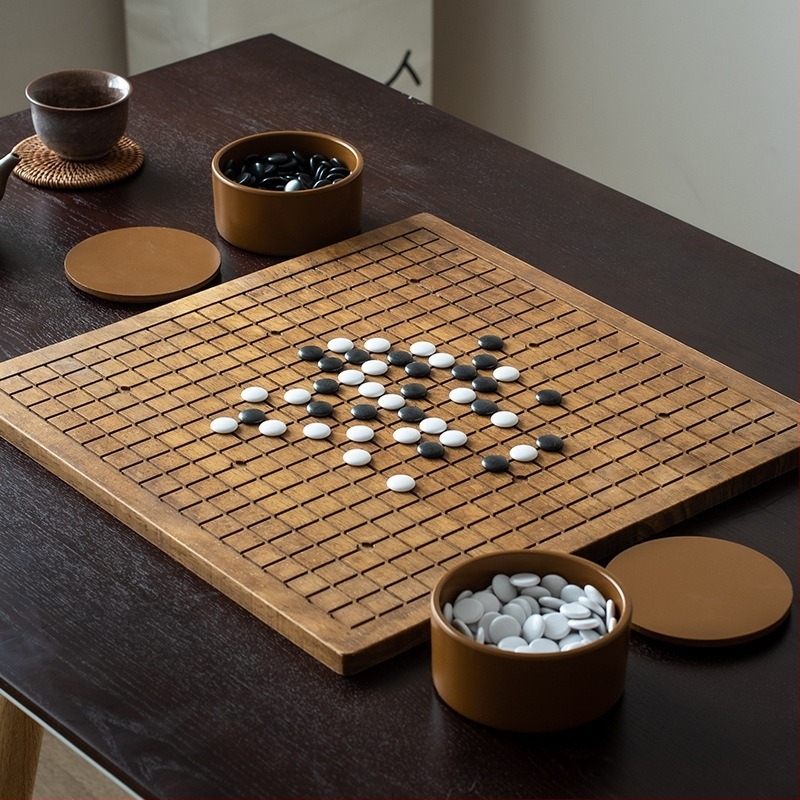 Két az egyben fa Go és Xiangqi táblás készlet fekete-fehér kövekkel, felnőtteknek és kezdőknek