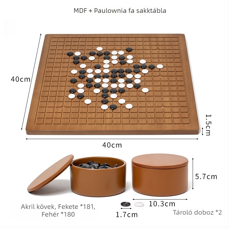 Két az egyben fa Go és Xiangqi táblás készlet fekete-fehér kövekkel, felnőtteknek és kezdőknek