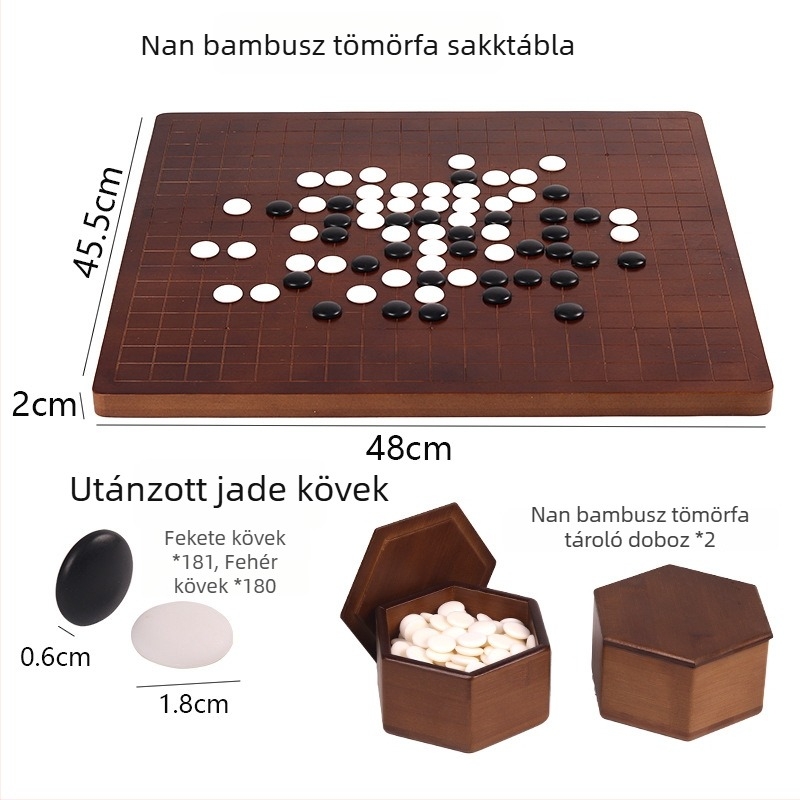 Két az egyben fa Go és Xiangqi táblás készlet fekete-fehér kövekkel, felnőtteknek és kezdőknek