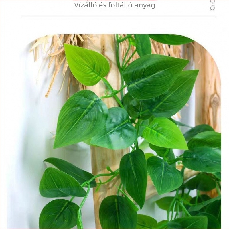 Mesterséges pothos kúszónövény zöld levelekkel, műanyag dekoráció a vízvezetékek és a fűtés-klíma rendszerek takarására, 100-200 cm