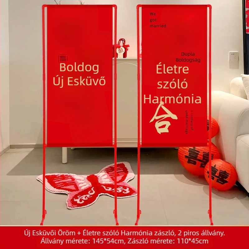 Esküvői tábla a Dupla Boldogság jelével kültéri udvari oszlop-dekorációhoz