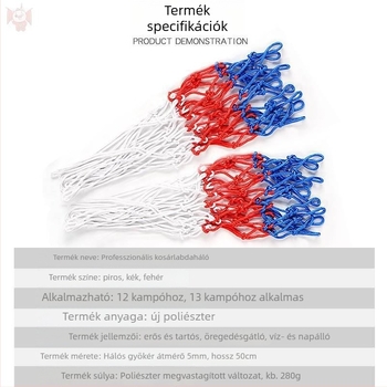Kék kosárháló kültéri szabvány kosárpalánkhoz, professzionális versenyszintű háló, hosszabbított és vastag, tartós