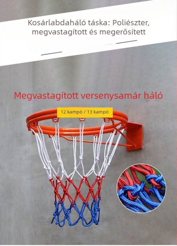 Kék kosárháló kültéri szabvány kosárpalánkhoz, professzionális versenyszintű háló, hosszabbított és vastag, tartós