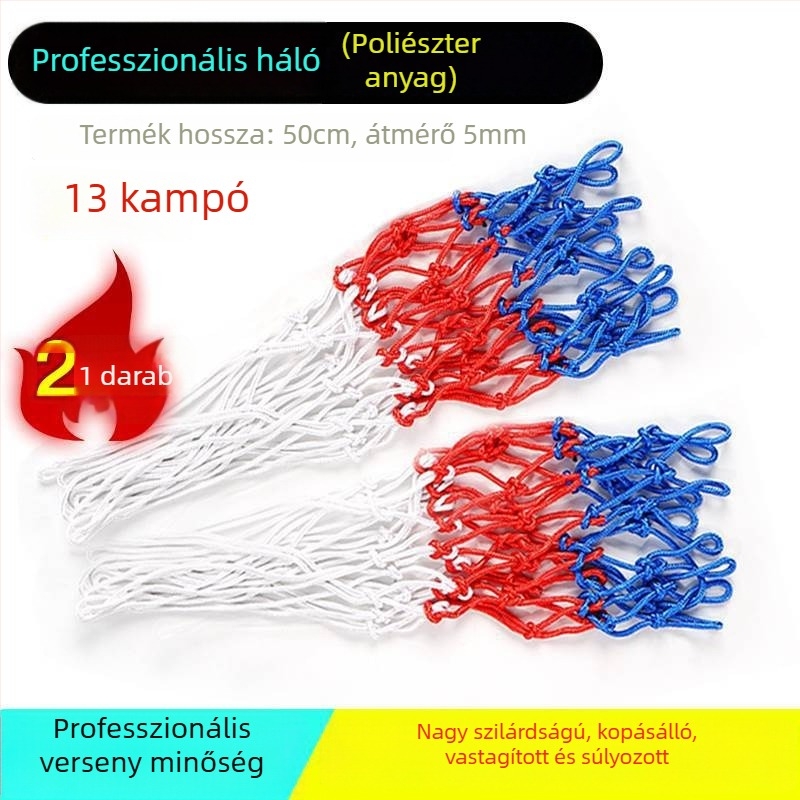 Kék kosárháló kültéri szabvány kosárpalánkhoz, professzionális versenyszintű háló, hosszabbított és vastag, tartós