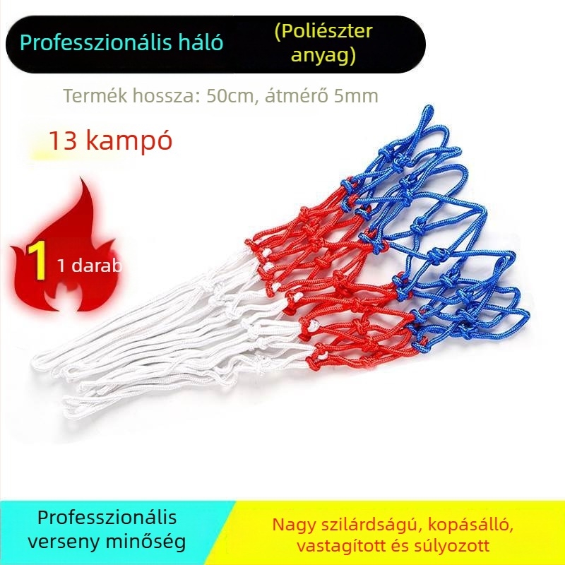 Kék kosárháló kültéri szabvány kosárpalánkhoz, professzionális versenyszintű háló, hosszabbított és vastag, tartós