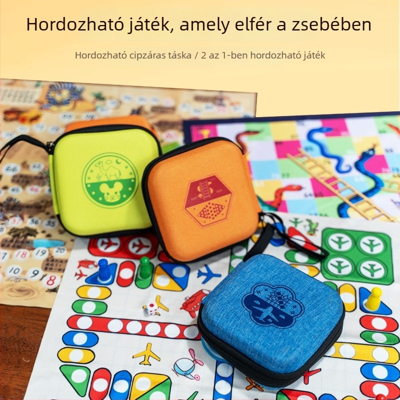 Mini zseb sakk és klasszikus stratégiai társasjátékok készlet: Gomoku, Beast Chess, Flying Chess, Adventure Chess, Snake Chess, Két játékos dáma, Oktató társasjáték