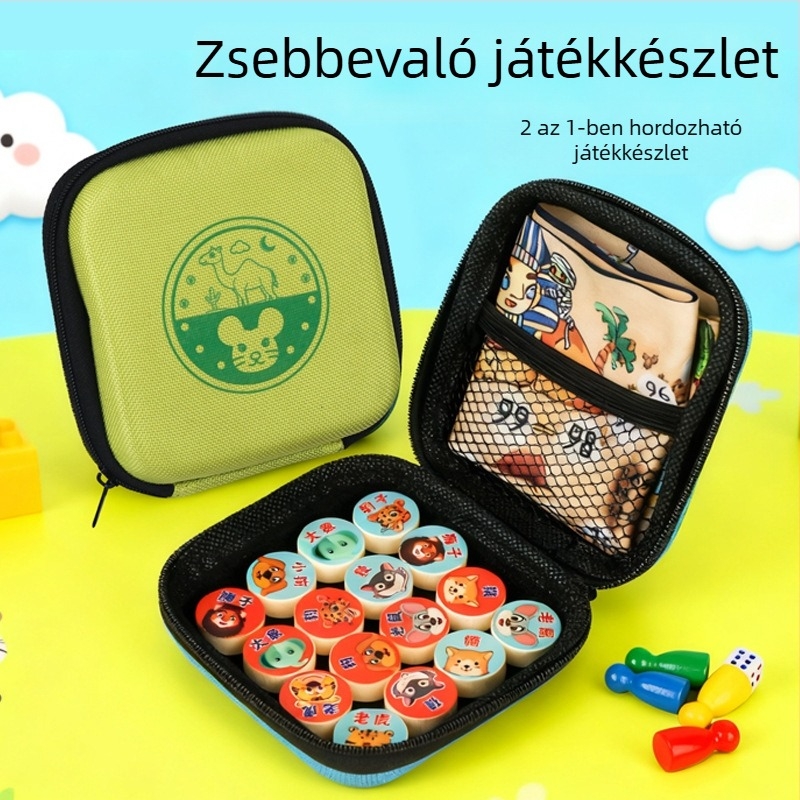 Mini zseb sakk és klasszikus stratégiai társasjátékok készlet: Gomoku, Beast Chess, Flying Chess, Adventure Chess, Snake Chess, Két játékos dáma, Oktató társasjáték