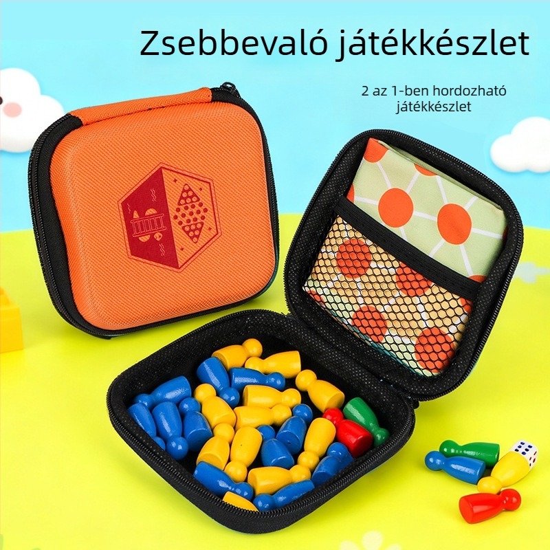 Mini zseb sakk és klasszikus stratégiai társasjátékok készlet: Gomoku, Beast Chess, Flying Chess, Adventure Chess, Snake Chess, Két játékos dáma, Oktató társasjáték