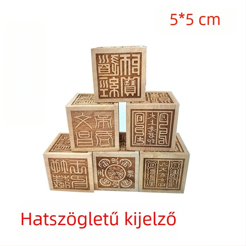 5 cm-es hatszögletű taoista pecsét gravírozásokkal: Master Baoyin, Nine Heavens Xuan Nu, Öt Wenchang császár, Earth Store King
