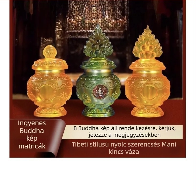 Glazúrozott nyolc szerencsés mani tartó, Sárkánykirály, tibeti lótusz – buddhista oltárdísz