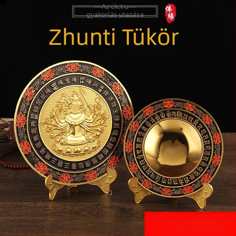 Ötvözetből készült tükör Cundi Bodhisattva és anyai mantra - Ezoterikus buddhista dísztárgy